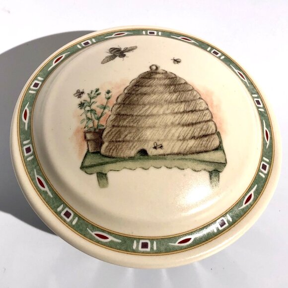 Pfaltzgraff Naturewood Votive Candle Bowl Trinket Dish Lid Beehive Bee Green 592 - Picture 7 of 16